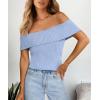 imagePRETTYGARDEN Womens 2025 Summer Off Shoulder Sweater Tops Ribbed Knit Short Sleeve Trendy Going Out Date Night BlouseLight Blue