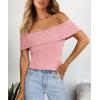 imagePRETTYGARDEN Womens 2025 Summer Off Shoulder Sweater Tops Ribbed Knit Short Sleeve Trendy Going Out Date Night BlousePink