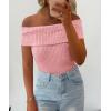 imagePRETTYGARDEN Womens 2025 Summer Off Shoulder Sweater Tops Ribbed Knit Short Sleeve Trendy Going Out Date Night BlousePink