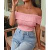 imagePRETTYGARDEN Womens 2025 Summer Off Shoulder Sweater Tops Ribbed Knit Short Sleeve Trendy Going Out Date Night BlousePink