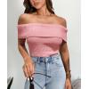 imagePRETTYGARDEN Womens 2025 Summer Off Shoulder Sweater Tops Ribbed Knit Short Sleeve Trendy Going Out Date Night BlousePink