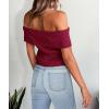 imagePRETTYGARDEN Womens 2025 Summer Off Shoulder Sweater Tops Ribbed Knit Short Sleeve Trendy Going Out Date Night BlouseWine Red