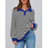 imagePRETTYGARDEN Womens Oversized Striped Sweatshirts 2024 Fall Trendy Casual Long Sleeve Button Up Tops Shirt Preppy ClothesStriped Black White