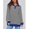 imagePRETTYGARDEN Womens Oversized Striped Sweatshirts 2024 Fall Trendy Casual Long Sleeve Button Up Tops Shirt Preppy ClothesStriped Black White