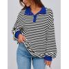 imagePRETTYGARDEN Womens Oversized Striped Sweatshirts 2024 Fall Trendy Casual Long Sleeve Button Up Tops Shirt Preppy ClothesStriped Black White