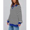 imagePRETTYGARDEN Womens Oversized Striped Sweatshirts 2024 Fall Trendy Casual Long Sleeve Button Up Tops Shirt Preppy ClothesStriped Black White