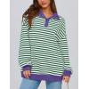 imagePRETTYGARDEN Womens Oversized Striped Sweatshirts 2024 Fall Trendy Casual Long Sleeve Button Up Tops Shirt Preppy ClothesStriped Green White
