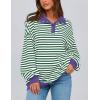 imagePRETTYGARDEN Womens Oversized Striped Sweatshirts 2024 Fall Trendy Casual Long Sleeve Button Up Tops Shirt Preppy ClothesStriped Green White