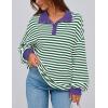imagePRETTYGARDEN Womens Oversized Striped Sweatshirts 2024 Fall Trendy Casual Long Sleeve Button Up Tops Shirt Preppy ClothesStriped Green White