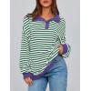 imagePRETTYGARDEN Womens Oversized Striped Sweatshirts 2024 Fall Trendy Casual Long Sleeve Button Up Tops Shirt Preppy ClothesStriped Green White