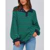 imagePRETTYGARDEN Womens Oversized Striped Sweatshirts 2024 Fall Trendy Casual Long Sleeve Button Up Tops Shirt Preppy ClothesStriped Navy Green