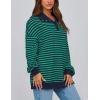 imagePRETTYGARDEN Womens Oversized Striped Sweatshirts 2024 Fall Trendy Casual Long Sleeve Button Up Tops Shirt Preppy ClothesStriped Navy Green