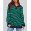 imagePRETTYGARDEN Womens Oversized Striped Sweatshirts 2024 Fall Trendy Casual Long Sleeve Button Up Tops Shirt Preppy ClothesStriped Navy Green