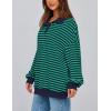 imagePRETTYGARDEN Womens Oversized Striped Sweatshirts 2024 Fall Trendy Casual Long Sleeve Button Up Tops Shirt Preppy ClothesStriped Navy Green