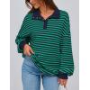 imagePRETTYGARDEN Womens Oversized Striped Sweatshirts 2024 Fall Trendy Casual Long Sleeve Button Up Tops Shirt Preppy ClothesStriped Navy Green