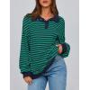 imagePRETTYGARDEN Womens Oversized Striped Sweatshirts 2024 Fall Trendy Casual Long Sleeve Button Up Tops Shirt Preppy ClothesStriped Navy Green