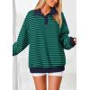 imagePRETTYGARDEN Womens Oversized Striped Sweatshirts 2024 Fall Trendy Casual Long Sleeve Button Up Tops Shirt Preppy ClothesStriped Navy Green