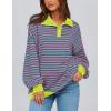 imagePRETTYGARDEN Womens Oversized Striped Sweatshirts 2024 Fall Trendy Casual Long Sleeve Button Up Tops Shirt Preppy ClothesStriped Pink Green