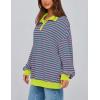 imagePRETTYGARDEN Womens Oversized Striped Sweatshirts 2024 Fall Trendy Casual Long Sleeve Button Up Tops Shirt Preppy ClothesStriped Pink Green