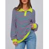 imagePRETTYGARDEN Womens Oversized Striped Sweatshirts 2024 Fall Trendy Casual Long Sleeve Button Up Tops Shirt Preppy ClothesStriped Pink Green
