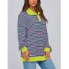 imagePRETTYGARDEN Womens Oversized Striped Sweatshirts 2024 Fall Trendy Casual Long Sleeve Button Up Tops Shirt Preppy ClothesStriped Pink Green