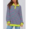 imagePRETTYGARDEN Womens Oversized Striped Sweatshirts 2024 Fall Trendy Casual Long Sleeve Button Up Tops Shirt Preppy ClothesStriped Pink Green