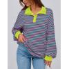 imagePRETTYGARDEN Womens Oversized Striped Sweatshirts 2024 Fall Trendy Casual Long Sleeve Button Up Tops Shirt Preppy ClothesStriped Pink Green
