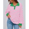 imagePRETTYGARDEN Womens Oversized Striped Sweatshirts 2024 Fall Trendy Casual Long Sleeve Button Up Tops Shirt Preppy ClothesStriped Pink White