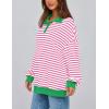 imagePRETTYGARDEN Womens Oversized Striped Sweatshirts 2024 Fall Trendy Casual Long Sleeve Button Up Tops Shirt Preppy ClothesStriped Pink White