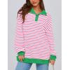 imagePRETTYGARDEN Womens Oversized Striped Sweatshirts 2024 Fall Trendy Casual Long Sleeve Button Up Tops Shirt Preppy ClothesStriped Pink White