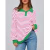 imagePRETTYGARDEN Womens Oversized Striped Sweatshirts 2024 Fall Trendy Casual Long Sleeve Button Up Tops Shirt Preppy ClothesStriped Pink White
