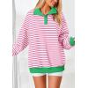 imagePRETTYGARDEN Womens Oversized Striped Sweatshirts 2024 Fall Trendy Casual Long Sleeve Button Up Tops Shirt Preppy ClothesStriped Pink White