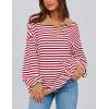 imagePRETTYGARDEN Womens Oversized Striped Sweatshirts 2024 Fall Trendy Casual Long Sleeve Button Up Tops Shirt Preppy ClothesStriped Red White