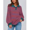 imagePRETTYGARDEN Womens Oversized Striped Sweatshirts 2024 Fall Trendy Casual Long Sleeve Button Up Tops Shirt Preppy ClothesStriped Rust Red Blue