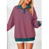 imagePRETTYGARDEN Womens Oversized Striped Sweatshirts 2024 Fall Trendy Casual Long Sleeve Button Up Tops Shirt Preppy ClothesStriped Rust Red Blue