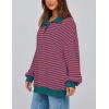 imagePRETTYGARDEN Womens Oversized Striped Sweatshirts 2024 Fall Trendy Casual Long Sleeve Button Up Tops Shirt Preppy ClothesStriped Rust Red Blue