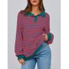 imagePRETTYGARDEN Womens Oversized Striped Sweatshirts 2024 Fall Trendy Casual Long Sleeve Button Up Tops Shirt Preppy ClothesStriped Rust Red Blue