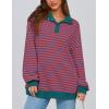 imagePRETTYGARDEN Womens Oversized Striped Sweatshirts 2024 Fall Trendy Casual Long Sleeve Button Up Tops Shirt Preppy ClothesStriped Rust Red Blue