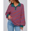 imagePRETTYGARDEN Womens Oversized Striped Sweatshirts 2024 Fall Trendy Casual Long Sleeve Button Up Tops Shirt Preppy ClothesStriped Rust Red Blue
