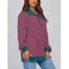 imagePRETTYGARDEN Womens Oversized Striped Sweatshirts 2024 Fall Trendy Casual Long Sleeve Button Up Tops Shirt Preppy ClothesStriped Rust Red Blue