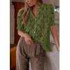 imagePRETTYGARDEN Womens Summer Lace Tops Short Puff Sleeve Casual Dressy Blouses Eyelet Crew Neck Button Down ShirtsArmy Green