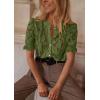 imagePRETTYGARDEN Womens Summer Lace Tops Short Puff Sleeve Casual Dressy Blouses Eyelet Crew Neck Button Down ShirtsArmy Green