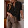imagePRETTYGARDEN Womens Summer Lace Tops Short Puff Sleeve Casual Dressy Blouses Eyelet Crew Neck Button Down ShirtsBlack