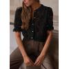 imagePRETTYGARDEN Womens Summer Lace Tops Short Puff Sleeve Casual Dressy Blouses Eyelet Crew Neck Button Down ShirtsBlack
