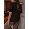 imagePRETTYGARDEN Womens Summer Lace Tops Short Puff Sleeve Casual Dressy Blouses Eyelet Crew Neck Button Down ShirtsBlack