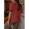 imagePRETTYGARDEN Womens Summer Lace Tops Short Puff Sleeve Casual Dressy Blouses Eyelet Crew Neck Button Down ShirtsBrown Red