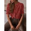 imagePRETTYGARDEN Womens Summer Lace Tops Short Puff Sleeve Casual Dressy Blouses Eyelet Crew Neck Button Down ShirtsBrown Red