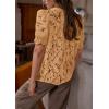 imagePRETTYGARDEN Womens Summer Lace Tops Short Puff Sleeve Casual Dressy Blouses Eyelet Crew Neck Button Down ShirtsKhaki