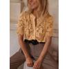 imagePRETTYGARDEN Womens Summer Lace Tops Short Puff Sleeve Casual Dressy Blouses Eyelet Crew Neck Button Down ShirtsKhaki