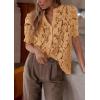 imagePRETTYGARDEN Womens Summer Lace Tops Short Puff Sleeve Casual Dressy Blouses Eyelet Crew Neck Button Down ShirtsKhaki